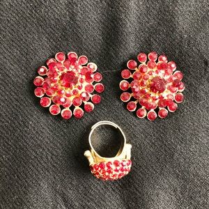 Vintage clip on earrings and ring set